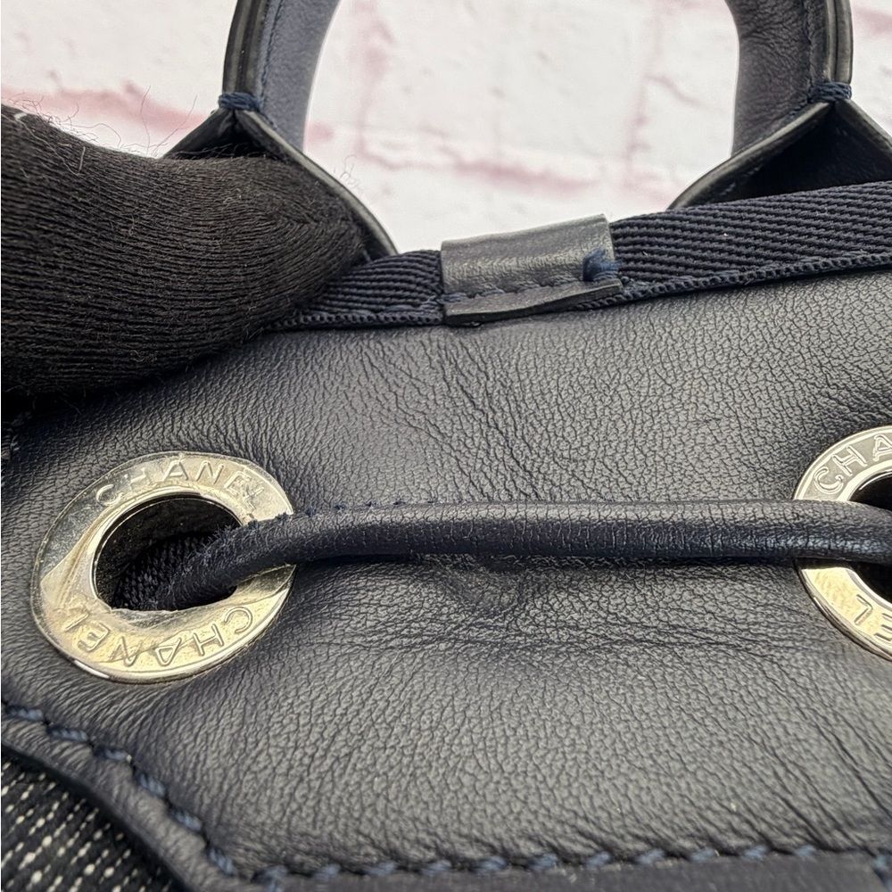 Chanel Deauville Large Navy Denim Canvas Drawstring Backpack - Picture 9 of 15
